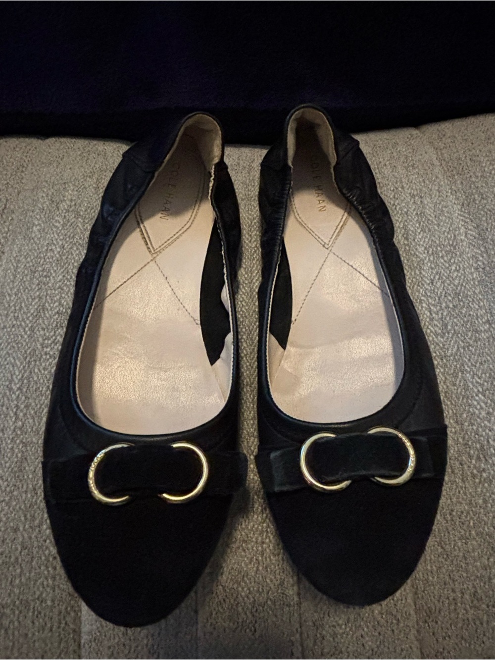 Cole Haan Black Women's Ballet Flats Leather and suede with Gold Accent size 9B